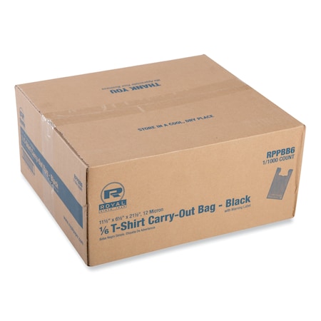 T-Shirt Bags, 11.5 X 6.5 X 21.5, Black, 1000PK